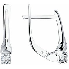Серьги SOKOLOV, белое золото, 585 проба, бриллиант, размер 17 мм, , бесцветный