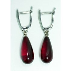 Комплект серег, янтарь, размер 35 мм, бордовый, серебряный T&Z Mineral