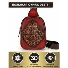 Сумка слинг Dzett, фактура тиснение, красный, коричневый