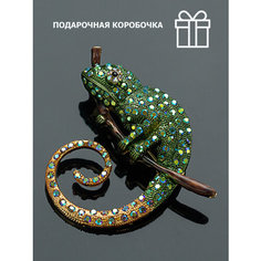 Брошь, стразы, эмаль, зелeный Petro Jewelry