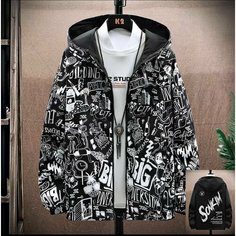 Куртка, размер XXXL, черный, белый Нет бренда