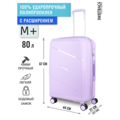 Чемодан Sweetbags, 80 л, размер M+, сиреневый
