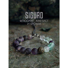 Браслет-нить SIGURD, флюорит, аметист, 1 шт., размер 16 см, серый, зеленый, фиолетовый, бежевый