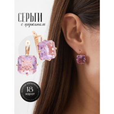 Серьги двусторонние, фианит, фиолетовый Нет бренда