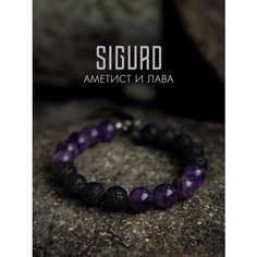 Браслет-нить SIGURD, вулканическая лава, аметист, 1 шт., размер 16 см, черный/фиолетовый