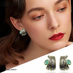 Серьги Emay, шпинель, опал, искусственный камень, зеленый