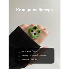 Кольцо плетеное, бисер, белый, зеленый, коричневый Ulsi