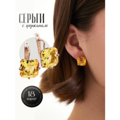 Серьги двусторонние, фианит, желтый Нет бренда