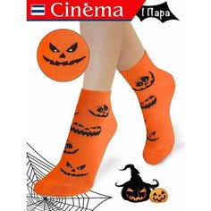 Носки Cinema оранжевый с принтом Смайл Хэллоуин из хлопка, размер 23, размер 23, оранжевый