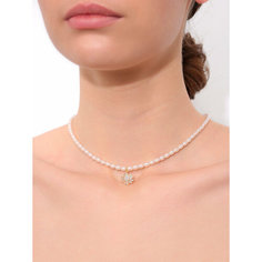 Колье BLV Jewerly, фианит, жемчуг имитация, длина 38 см, жемчужный/золотистый