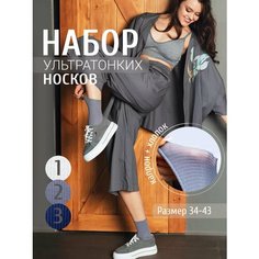 Носки TANNI for you Носки без резинки в рубчик высокие TANNI for you - 3 пары, размер One size(34-43), синий, серый, белый