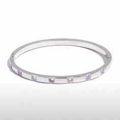 Жесткий браслет SORONA, циркон, Swarovski Zirconia, фианит, 1 шт., диаметр 6 см, серебристый