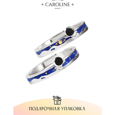Кольцо Caroline Jewelry, кристалл, эмаль, безразмерное, серебряный, синий