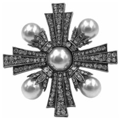 Брошь TASYAS, стразы, черный/серый