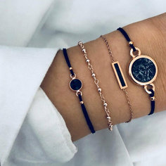 Браслет-нить Fashion jewelry, 4 шт., размер 16 см, размер one size, диаметр 9 см, черный/золотой