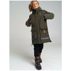 Парка playToday Осень-зима 2021, размер 152, тёмно-зелёный