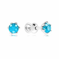 Серьги пусеты VALTERA, серебро, 925 проба, фианит, , голубой
