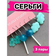 Комплект серег BIJOU.STUDIO, серебряный, белый, голубой, синий, бирюзовый