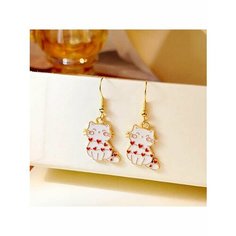 Серьги, эмаль, красный, белый, золотой Без бренда