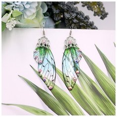 Серьги с подвесками, серебряный, зеленый Murmure Shop