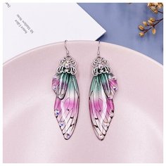Серьги с подвесками, розовый, серебряный, зеленый Murmure Shop