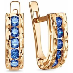 Серьги Infini, красное золото, 585 проба, фианит, длина 1 см, , синий