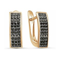 Серьги Infini, красное золото, 585 проба, родирование, фианит, размер 14 мм, длина 1.4 см, , черный