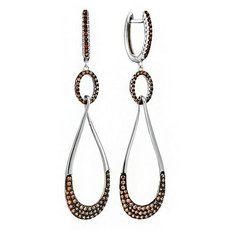 Серьги с подвесками The Jeweller, серебро, 925 проба, родирование, фианит, , серебристый/коричневый
