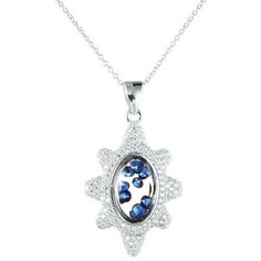 Подвеска ELEMENT47, серебро, 925 проба, родирование, стекло, фианит, серебристый/синий