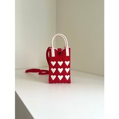 Сумка , фактура вязаная, плетеная, красный Wear Hearts