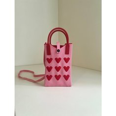 Сумка , фактура вязаная, плетеная, красный, розовый Wear Hearts