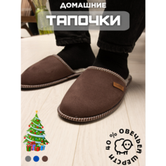 Тапочки Мужские тапочки из овечьей шерсти, размер 45, коричневый Traam