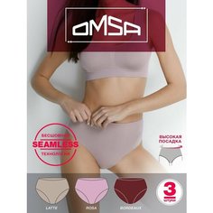 Трусы Omsa, комплект из 3 шт., размер 46 (3/M), серый, бордовый, розовый