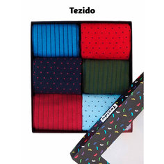 Носки Tezido, комплект, 6 пар, размер 41-46, красный, голубой, синий, хаки
