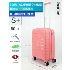 Чемодан Sweetbags, 50 л, размер S+, розовый