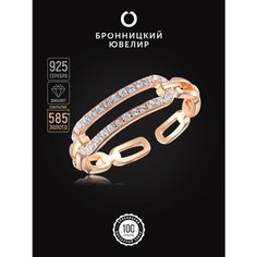 Кольцо Бронницкий Ювелир, серебро, 925 проба, золочение, фианит, размер 17, золотистый