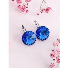 Серьги с подвесками, Swarovski Zirconia, размер 14 мм, синий Нет бренда