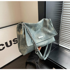 Сумка кросс-боди , фактура матовая, бархатистая, серо-синий Без бренда