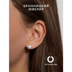 Серьги пусеты Бронницкий Ювелир, серебро, 925 проба, родирование, жемчуг, , белый/серебристый