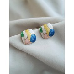 Серьги пусеты, эмаль, размер 16 мм, белый, зеленый, голубой, золотой, розовый, желтый Pro Shik