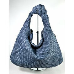 Сумка хобо Vera Pelle, фактура плетеная, голубой, синий