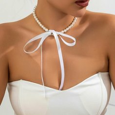 Чокер JeweLi, длина 76 см, белый