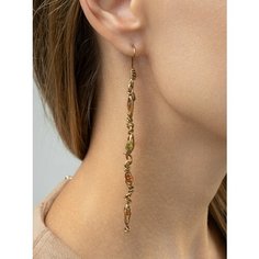 Серьги непарные Братья Глазуновы, серебро, 925 проба, золочение, гранат, оливин, размер 10 мм, длина 10 см, , золотистый