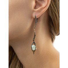 Серьги непарные Братья Глазуновы, серебро, 925 проба, золочение, флюорит, размер 10 мм, длина 9 см, , серебристый/черный