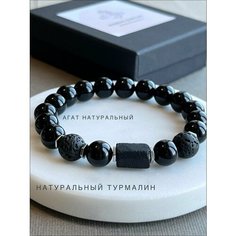 Браслет MARINS JEWELRY, агат, турмалин, гематит, черный, серебристый
