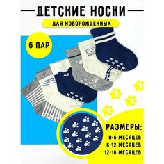 Носки весна лето 2024, 6 пар, размер 0-6 мес, , голубой/серый/синий Детки Пинетки
