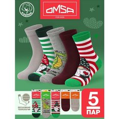 Носки Omsa 5 пар, размер 23-26 (14-16), , серый, зеленый, бордовый