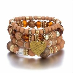 Браслет, циркон, 4 шт., коричневый Fashion Jewelry