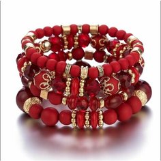 Браслет, циркон, 4 шт., красный Fashion Jewerly