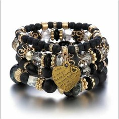 Браслет, циркон, 4 шт., черный Fashion Jewelry